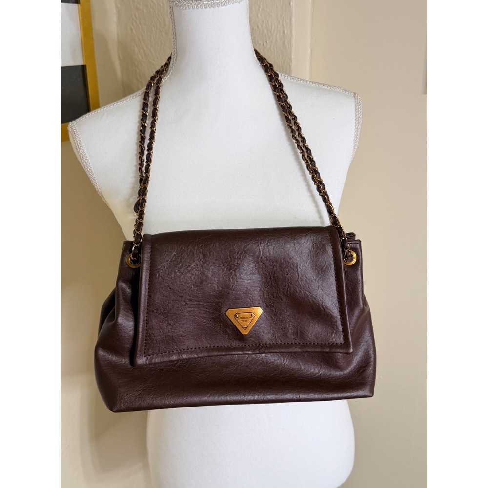 Luradsa 1943 Brown Faux Leather Chain Strap Shoulder Bag Gold Hardware
